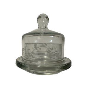 Princess House Heritage Small Covered Butter Dish Crystal Glass Leaf